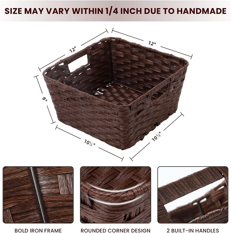 onlytak Wicker Storage Baskets, Baskets for Shelves, Toilet Paper, Woven Storage Baskets for Organizing, Brown, 12" x 12" x 6", 2-Pack - Image 2